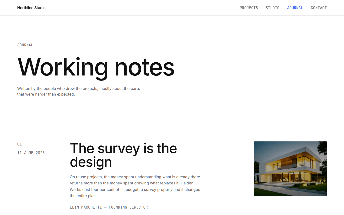 Northline journal index with article photography, dates, and categories